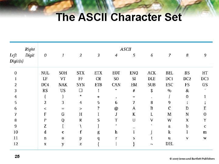 The ASCII Character Set 25 