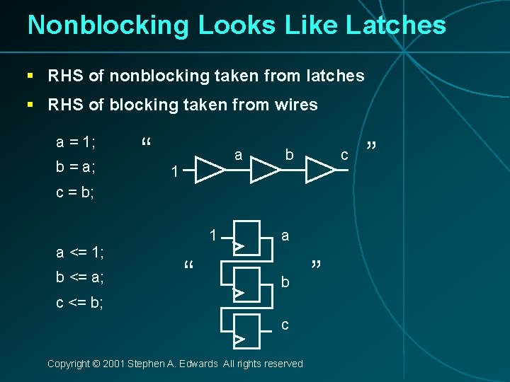 Nonblocking Looks Like Latches § RHS of nonblocking taken from latches § RHS of