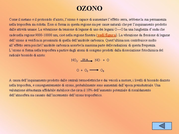 OZONO Come il metano e il protossido d’azoto, l’ozono è capace di aumentare l’effetto