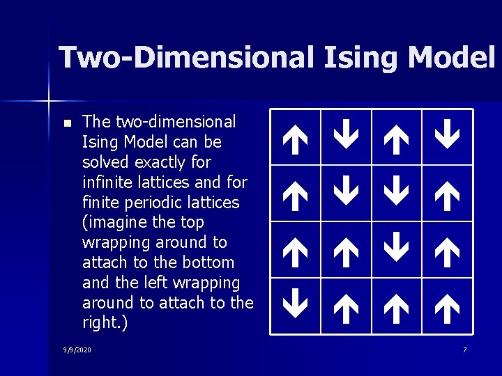Two-Dimensional Ising Model n The two-dimensional Ising Model can be solved exactly for infinite Two-Dimensional Ising Model n The two-dimensional Ising Model can be solved exactly for infinite