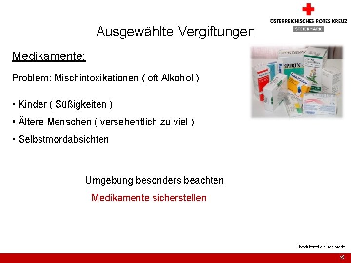 Ausgewählte Vergiftungen Medikamente: Problem: Mischintoxikationen ( oft Alkohol ) • Kinder ( Süßigkeiten )