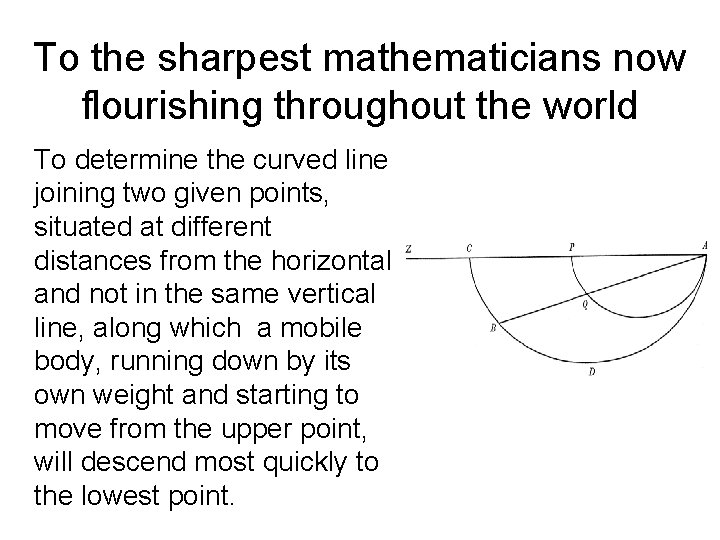 To the sharpest mathematicians now flourishing throughout the world To determine the curved line