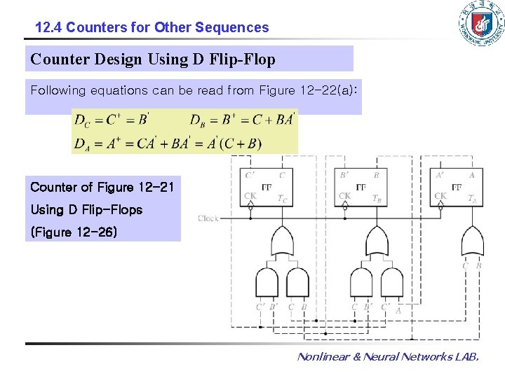 12. 4 Counters for Other Sequences Counter Design Using D Flip-Flop Following equations can