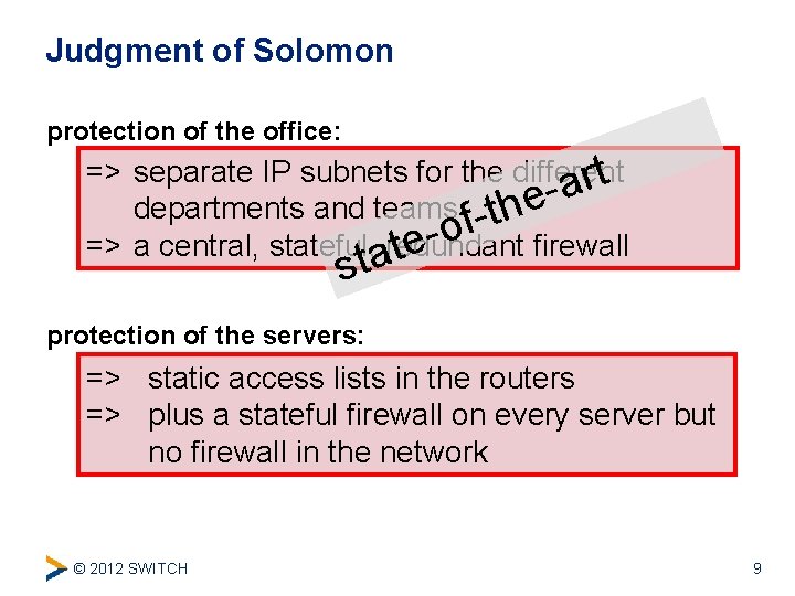 Judgment of Solomon protection of the office: => separate IP subnets for the different