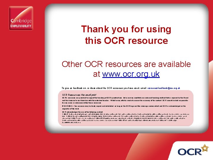 Thank you for using this OCR resource Other OCR resources are available at www.