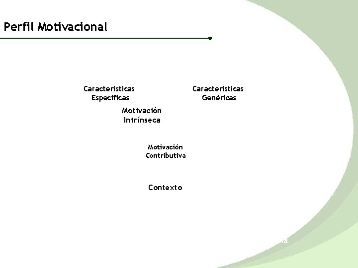 Perfil Motivacional III. Perfiles de Reconocimiento Características Específicas Características Genéricas Motivación Intrínseca Extrínseca Motivación