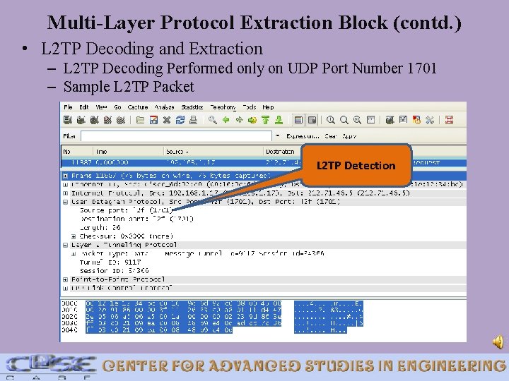 Multi-Layer Protocol Extraction Block (contd. ) • L 2 TP Decoding and Extraction –