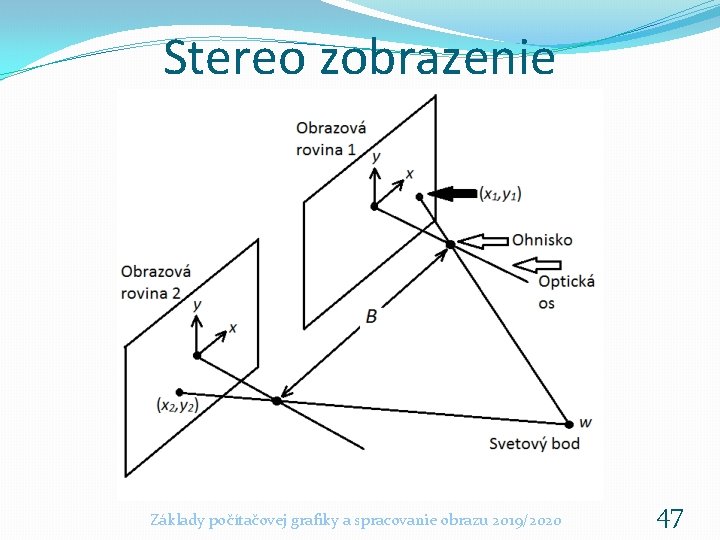Stereo zobrazenie Základy počítačovej grafiky a spracovanie obrazu 2019/2020 47 