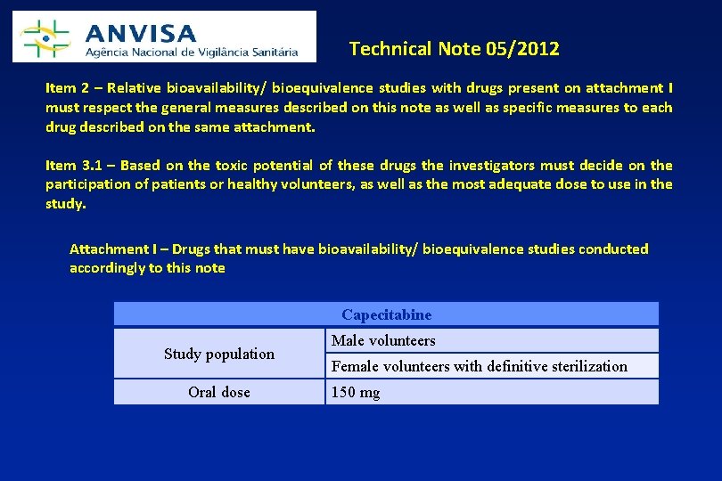 Technical Note 05/2012 Item 2 – Relative bioavailability/ bioequivalence studies with drugs present on