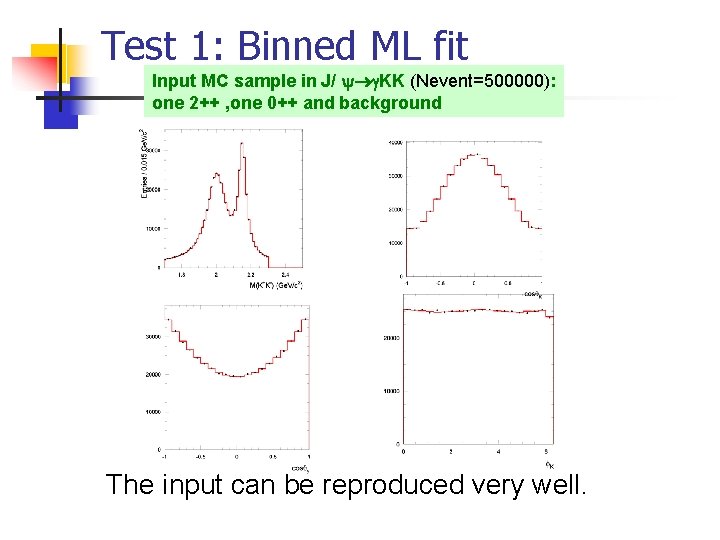 Test 1: Binned ML fit Input MC sample in J/ KK (Nevent=500000): one 2++