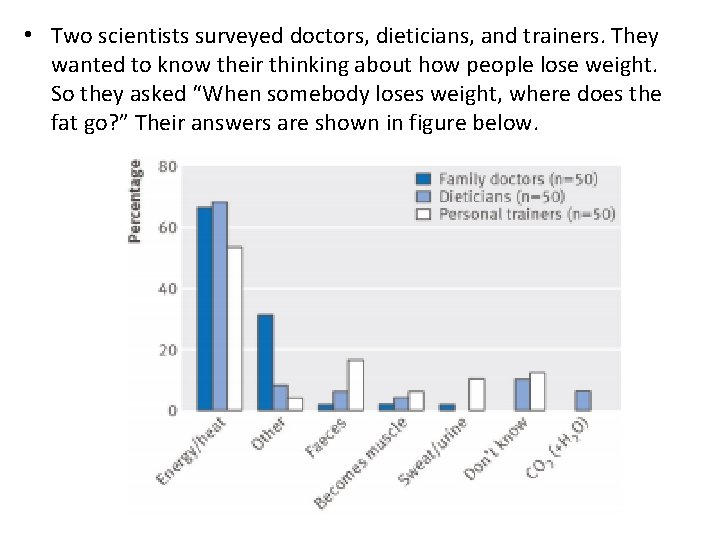  • Two scientists surveyed doctors, dieticians, and trainers. They wanted to know their