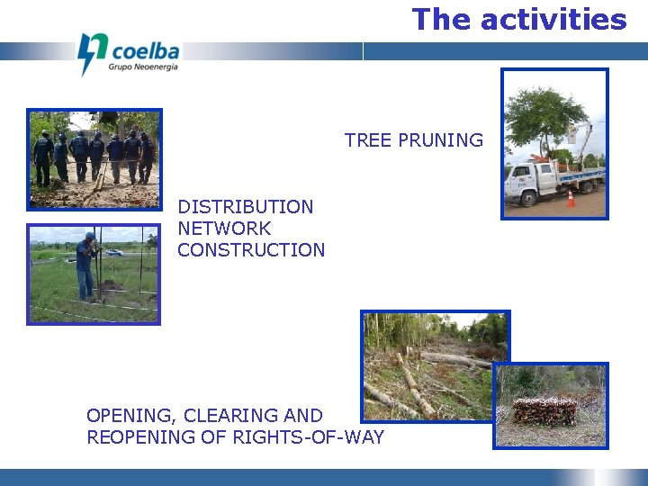 The activities TREE PRUNING DISTRIBUTION NETWORK CONSTRUCTION OPENING, CLEARING AND REOPENING OF RIGHTS-OF-WAY 4