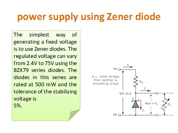 power supply using Zener diode The simplest way of generating a fixed voltage is