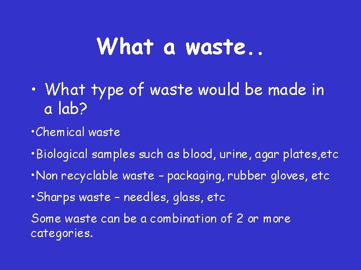 What a waste. . • What type of waste would be made in a