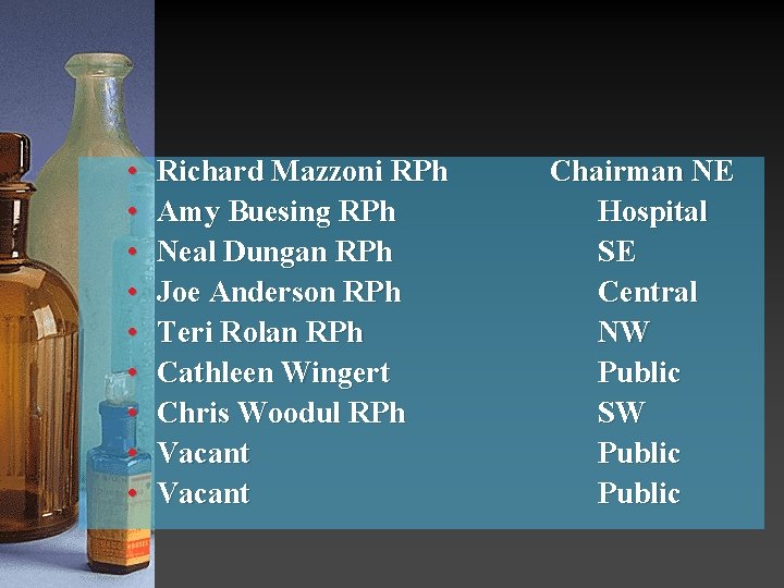  • • • Richard Mazzoni RPh Amy Buesing RPh Neal Dungan RPh Joe