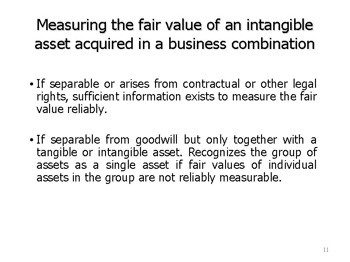 Measuring the fair value of an intangible asset acquired in a business combination •