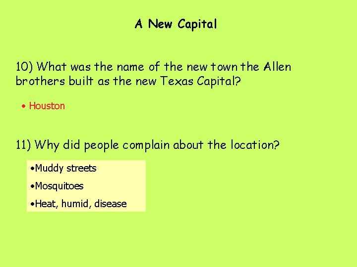 A New Capital 10) What was the name of the new town the Allen