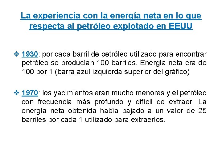 La experiencia con la energía neta en lo que respecta al petróleo explotado en