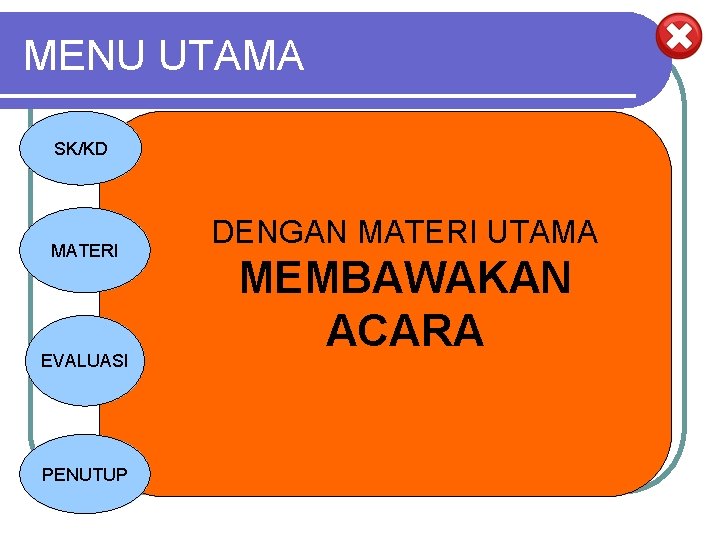 MENU UTAMA SK/KD MATERI EVALUASI PENUTUP DENGAN MATERI UTAMA MEMBAWAKAN ACARA 