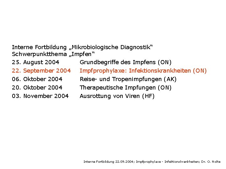 Interne Fortbildung „Mikrobiologische Diagnostik“ Schwerpunktthema „Impfen“ 25. August 2004 Grundbegriffe des Impfens (ON) 22.