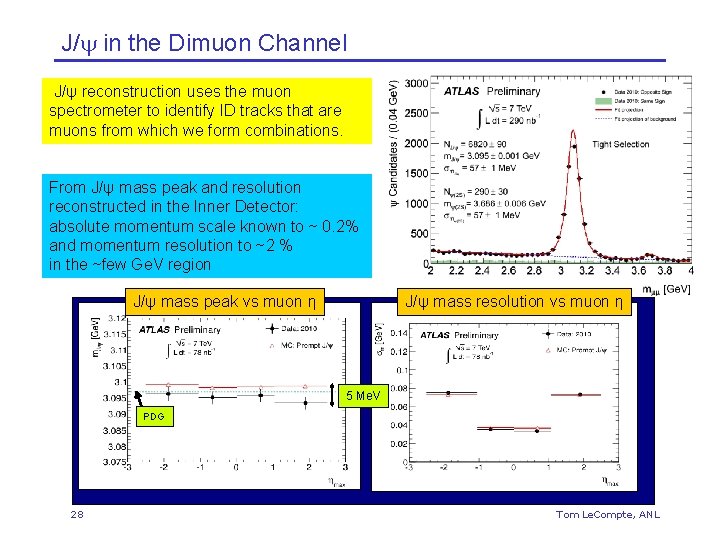 J/y in the Dimuon Channel J/ψ reconstruction uses the muon spectrometer to identify ID