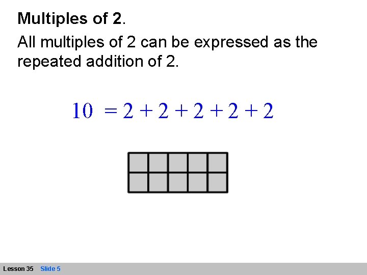 Multiples of 2. All multiples of 2 can be expressed as the repeated addition