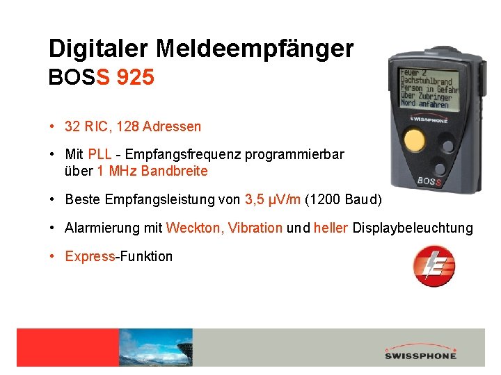 Digitaler Meldeempfänger BOSS 925 • 32 RIC, 128 Adressen • Mit PLL - Empfangsfrequenz