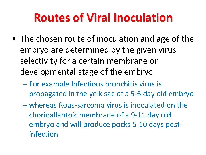 Routes of Viral Inoculation • The chosen route of inoculation and age of the