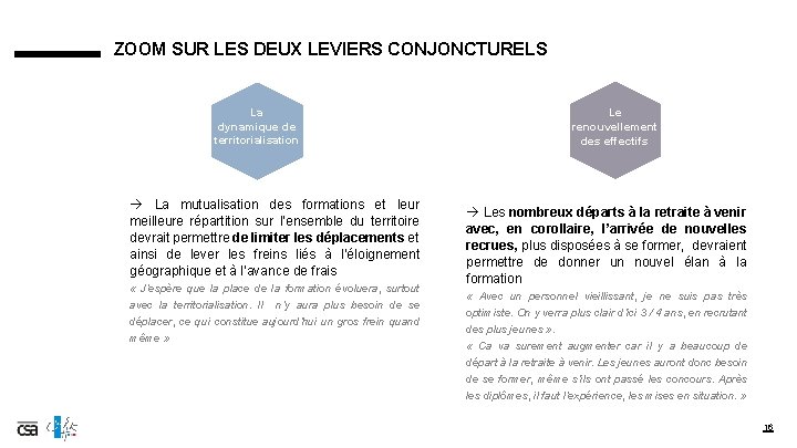 ZOOM SUR LES DEUX LEVIERS CONJONCTURELS La dynamique de territorialisation La mutualisation des formations