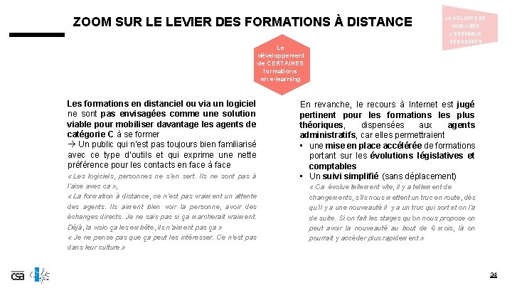 ZOOM SUR LE LEVIER DES FORMATIONS À DISTANCE LA VOLONTE DE MOBILISER L’ENSEMBLE Le