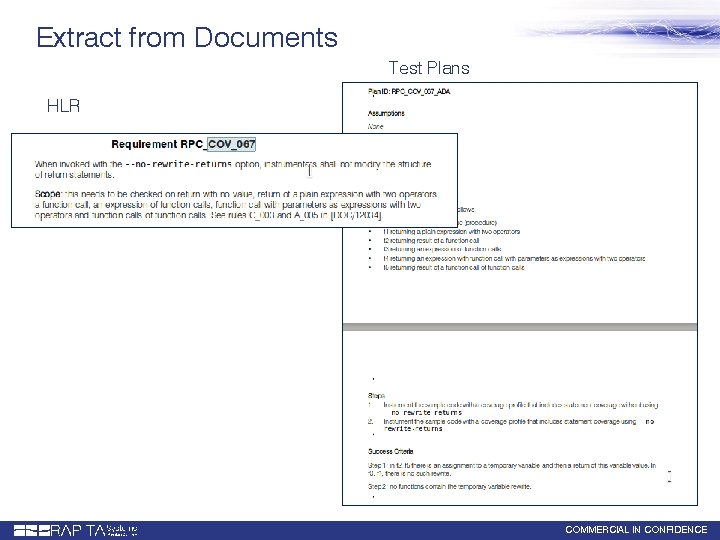 Extract from Documents Test Plans HLR COMMERCIAL IN CONFIDENCE 