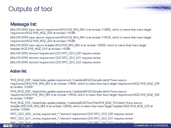 Outputs of tool Message list: [MAJOR-ERR] trace source 'requirement: WIG: RVS_WIG_093' is at revision