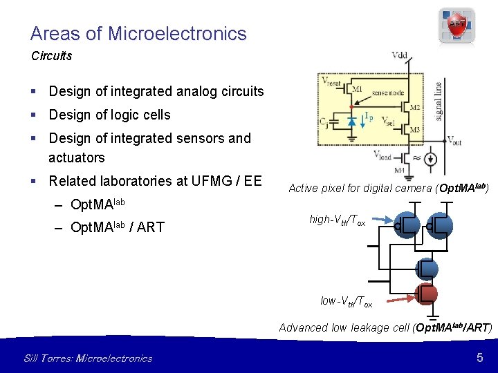 Areas of Microelectronics Circuits § Design of integrated analog circuits § Design of logic