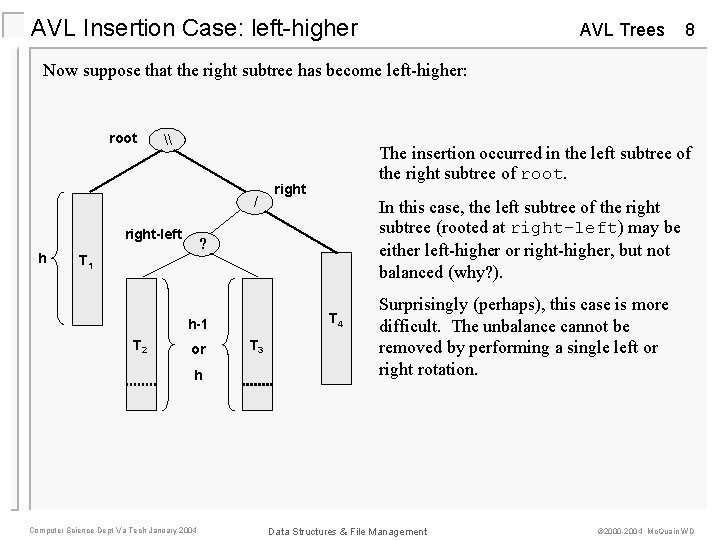 AVL Insertion Case: left-higher AVL Trees 8 Now suppose that the right subtree has