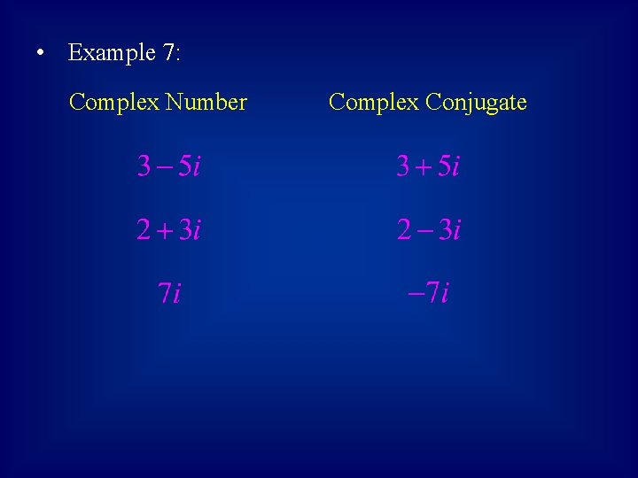  • Example 7: Complex Number Complex Conjugate 