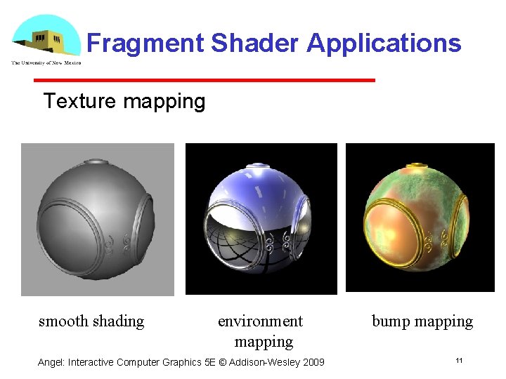 Fragment Shader Applications Texture mapping smooth shading environment mapping Angel: Interactive Computer Graphics 5