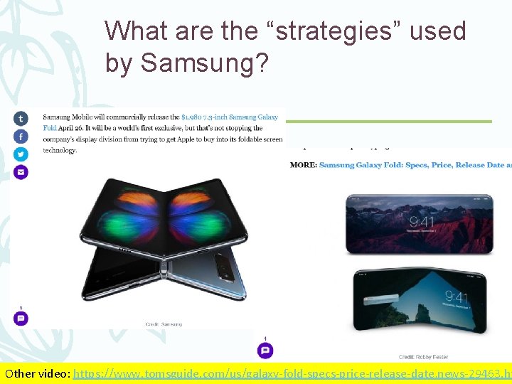 What are the “strategies” used by Samsung? – Samsung Foldable Phone – (2019, URL: