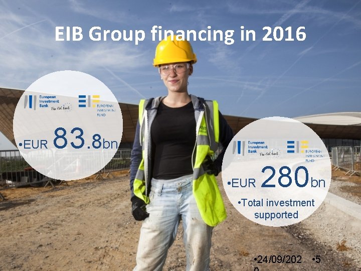 EIB Group financing in 2016 • EUR 83. 8 bn • EUR 280 bn