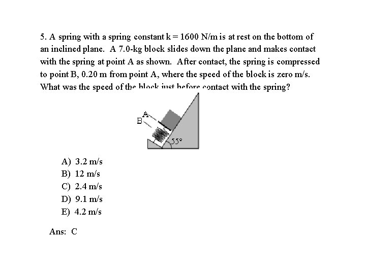 5. A spring with a spring constant k = 1600 N/m is at rest