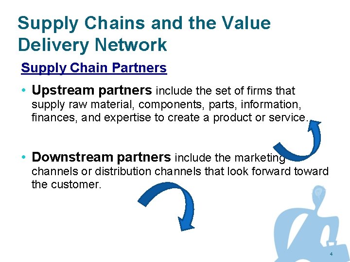 Supply Chains and the Value Delivery Network Supply Chain Partners • Upstream partners include