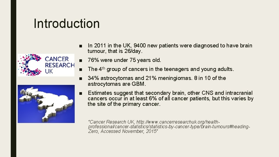 Introduction ■ In 2011 in the UK, 9400 new patients were diagnosed to have