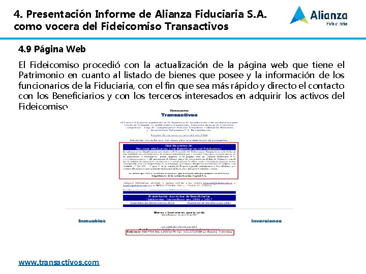4. Presentación Informe de Alianza Fiduciaria S. A. como vocera del Fideicomiso Transactivos 4.