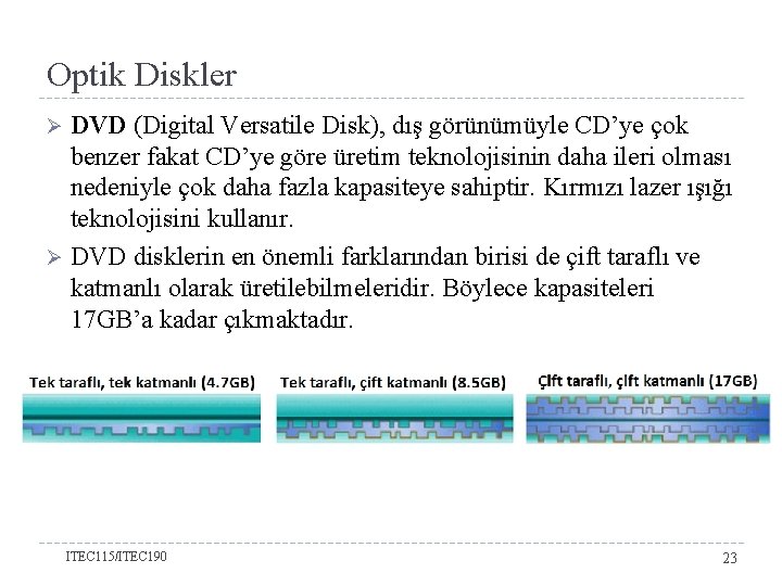 Optik Diskler DVD (Digital Versatile Disk), dış görünümüyle CD’ye çok benzer fakat CD’ye göre