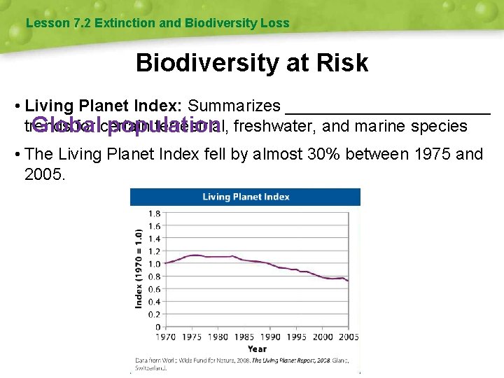 Lesson 7. 2 Extinction and Biodiversity Loss Biodiversity at Risk • Living Planet Index: