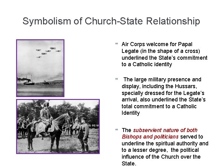 Symbolism of Church-State Relationship Air Corps welcome for Papal Legate (in the shape of
