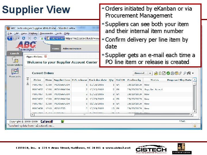 Supplier View Orders initiated by e. Kanban or via Procurement Management Suppliers can see