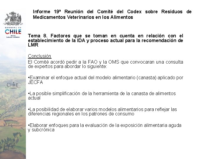 Informe 19ª Reunión del Comité del Codex sobre Residuos de Medicamentos Veterinarios en los