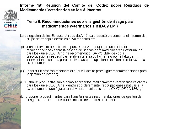 Informe 19ª Reunión del Comité del Codex sobre Residuos de Medicamentos Veterinarios en los