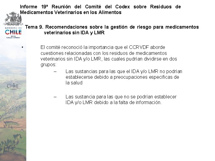 Informe 19ª Reunión del Comité del Codex sobre Residuos de Medicamentos Veterinarios en los