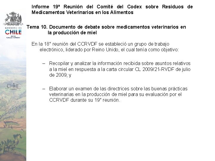 Informe 19ª Reunión del Comité del Codex sobre Residuos de Medicamentos Veterinarios en los